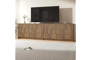 NOVAMAISON Walnut Dresser Set of 2, Long Dresser for Bedroom Wooden with 14 Drawers, Fluted Modern Bedroom Furniture Set, TV Stand Dressers & Chests of Drawers for Closet (15.7"D x 110.2"W x 31.8"H)