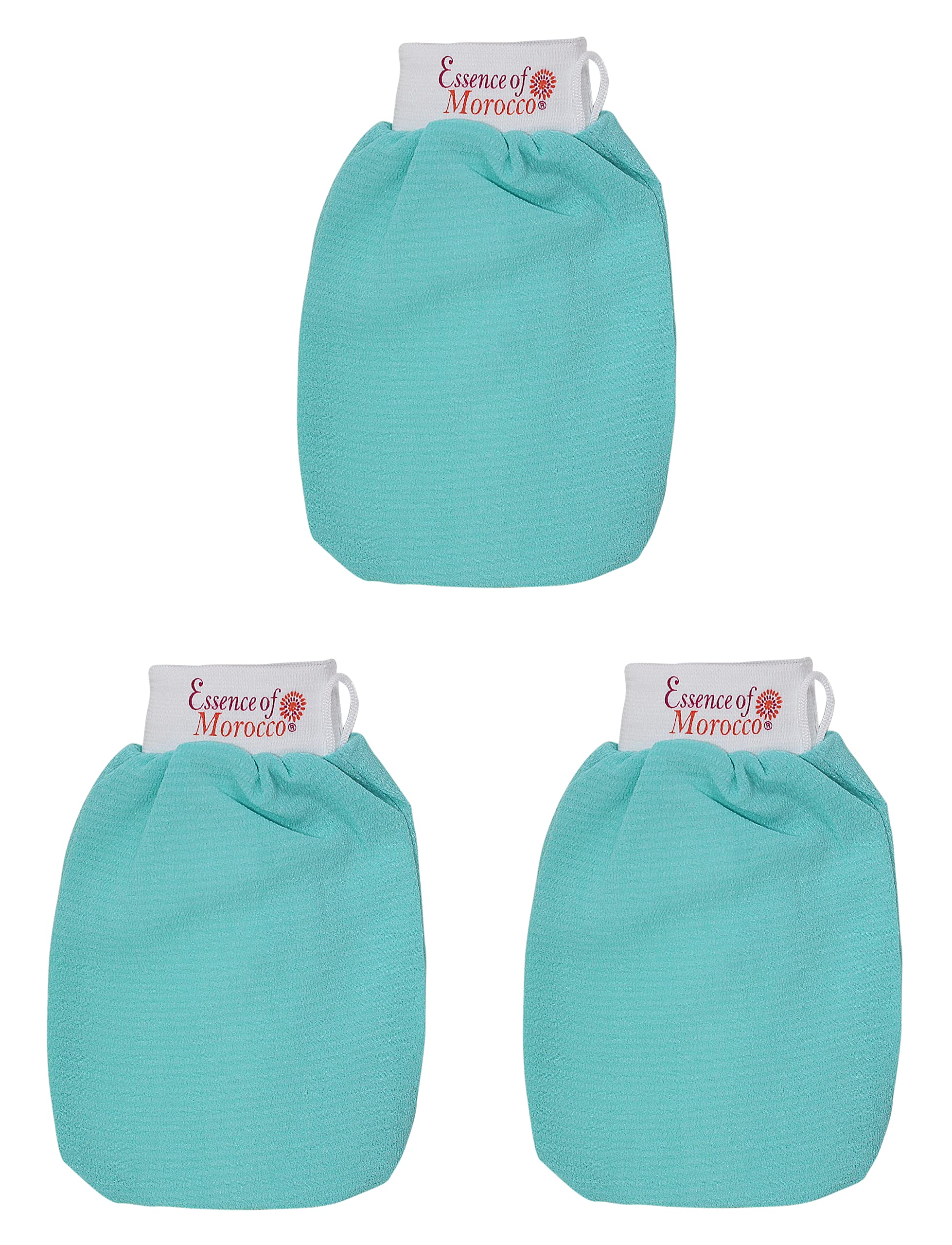 Moroccan Exfoliating Kessa Glove Blue Hammam Scrub Mitt Made in Morocco Premium Quality Reusable Helps Cleanse Skin, Remove Fake Tan and Ingrown Hair (Pack of 3)