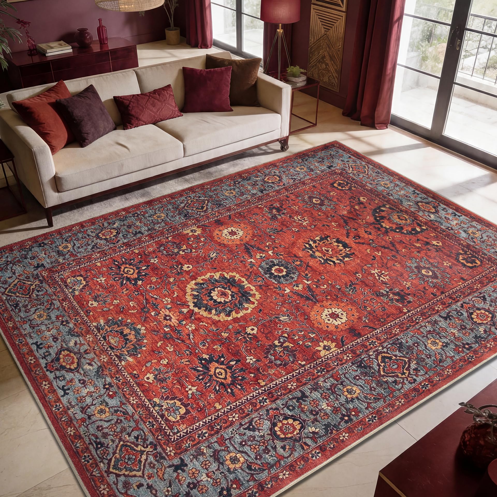 Keen Home Design Vintage Washable Area Rug, Non-Slip Low Pile, 9x12