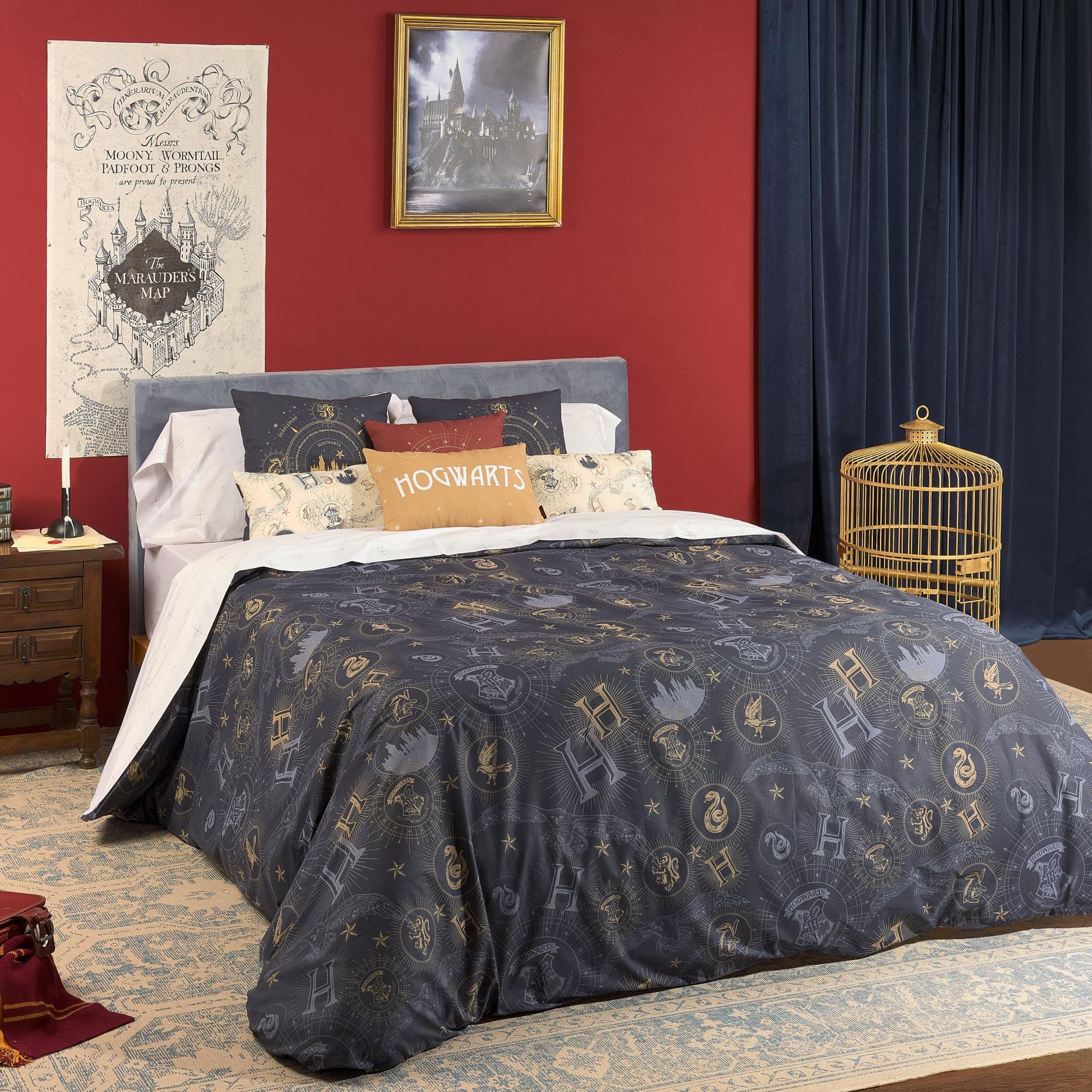 BELUM | Harry Potter Duvet Cover | Harry Potter Gold Model Duvet Cover | Duvet Cover with Buttons | 100% Cotton | Duvet Cover (90 cm Bed (155 x 220 cm)