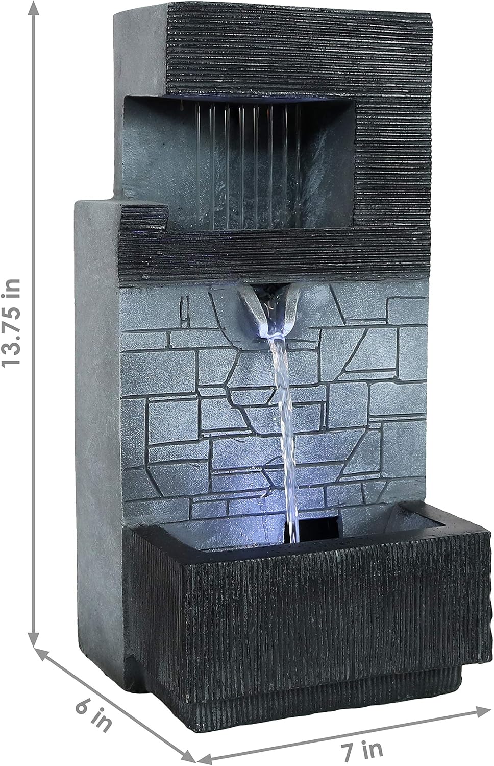 Sunnydaze 13-Inch Modern Tiered Brick Wall Tabletop Indoor Water Fountain with LED Light - Small Interior Water Feature for Desktop and Table - Mini Decorative Fountain for Home and Office: Kitchen & Dining