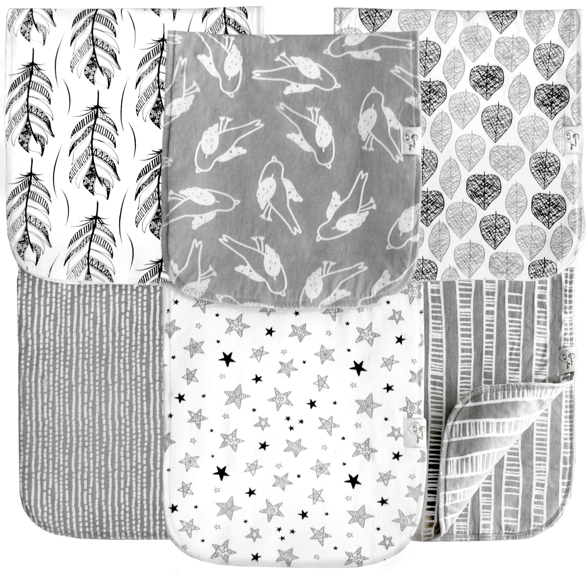 6 Pack Extra Large Organic Cotton Burp Cloths, Unisex, Reversible, with 3 Layer Inner Fleece Absorbency, 10\