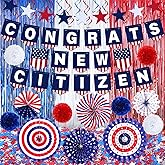Humyoun Us Citizenship Congratulations Decorations Set Proud to Be an American New Citizen Banner Red White Blue Party Supplies New American Naturalization Party Idea Congrats on Your Citizenship