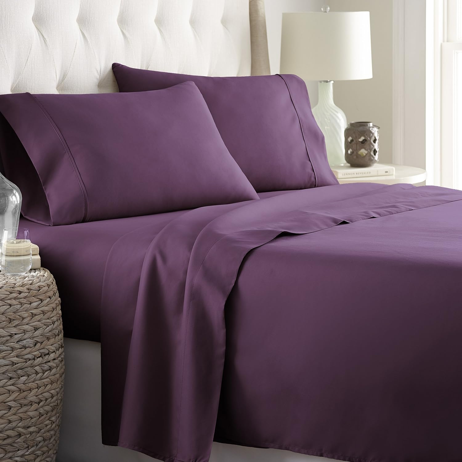 Hotel Luxury Bed Sheets Set- 1800 Series Platinum Collection-Deep Pocket, Wrinkle & Fade Resistant(Queen,Eggplant): Home & Kitchen