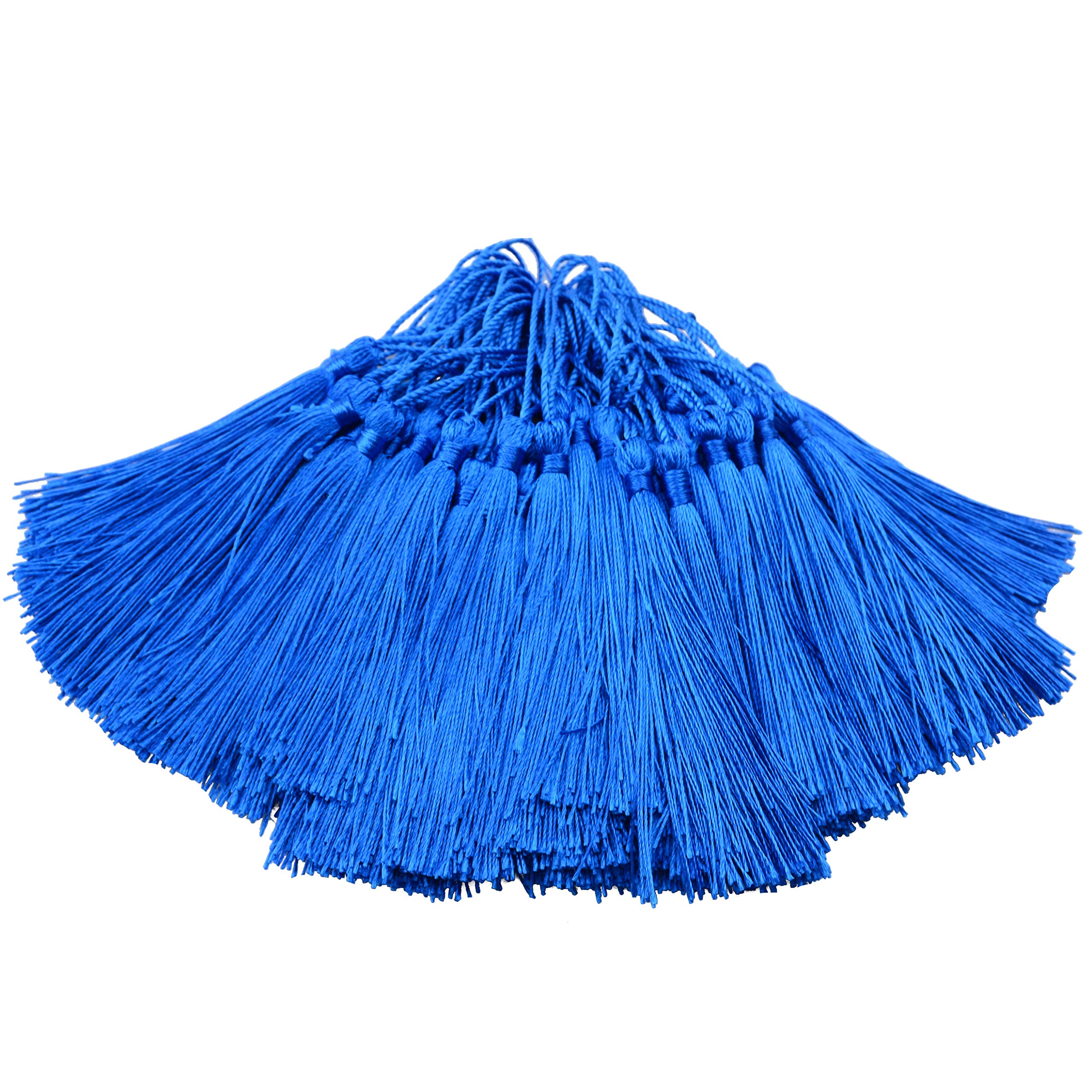 100pcs 13cm/5 Inch Silky Floss bookmark Tassels with 2-Inch Cord Loop and Small Chinese Knot for Jewelry Making, Souvenir, Bookmarks, DIY Craft Accessory (Peacock Blue)