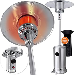 KESSER® Heizstrahler Gas Heizpilz für Terrasse Edelstahl Terrassenheizer, 14kW Gasheizstrahler, Wärmestrahler, Heizgerät, mit Kippschutz und Abschaltautomatik, inkl. Schutzhülle
