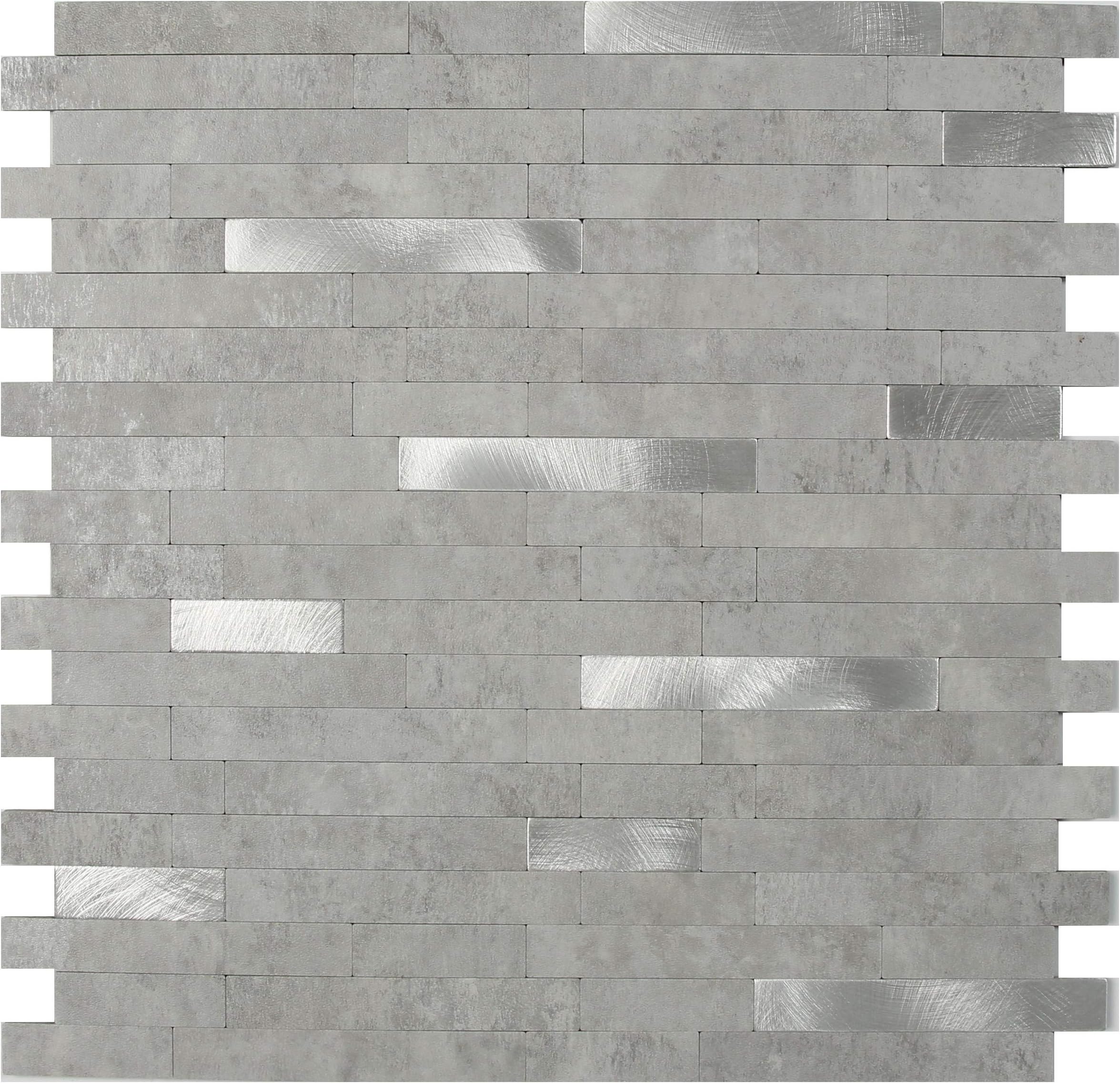 Peel & Stick Stone Tile Backsplash - Metal Grey Brush Silver Design - 11.5" X 11.7"