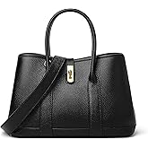 DORIS&JACKY Genuine Leather Top Handle Satchel Purse for Women Medium Designer Tote Bag with Twist Lock and Wide Strap