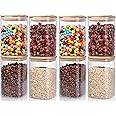 Glass Storage Jars Squar 8 Pack 33 oz Clear Glass Food Storage Containers with Airtight Bamboo Lid Stackable Kitchen Canisters for Candy,Cookie,Rice,Sugar,Flour,Pasta,Nuts and Spice Jars(Square)