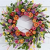 WSTPUPU Artificial Spring Wreath 22 Inch Summer Wreaths for Front Door with Green Eucalyptus Leaves Pink Daisy Lavender Spring Door Wreath for Farmhouse Wall Wedding Home Porch Easter