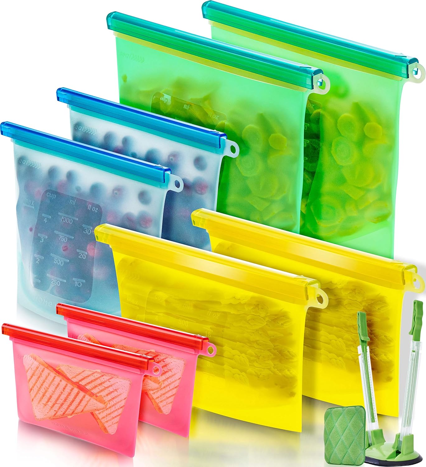 Reusable Silicone Food Bag (8 Pack) Reusable Silicone Food Storage Bag - Silicone Storage Bags Reusable Silicone Bags Reusable Storage - Reusable Silicone Food Storage Bags Reusable Silicone Food Bags