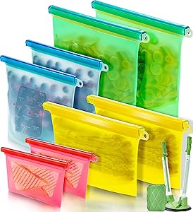 Reusable Silicone Food Bag (8 Pack) Reusable Silicone Food Storage Bag - Silicone Storage Bags Reusable Silicone Bags Reusable Storage - Reusable Silicone Food Storage Bags Reusable Silicone Food Bags