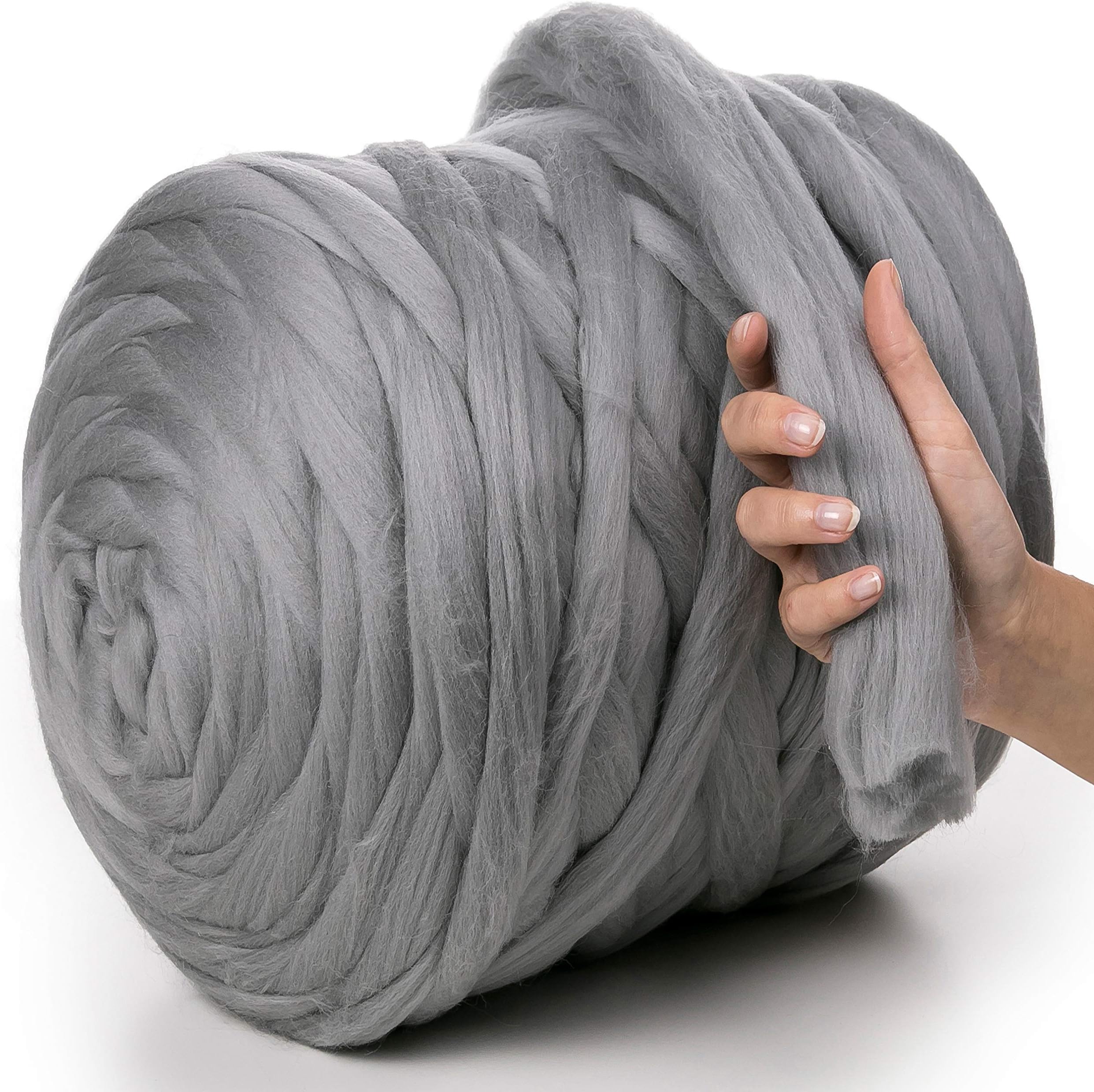 MeriWoolArt 100% Merino Wool Chunky Yarn Super Soft 25 Micron Extra Thick | 4-5 cm |, Arm Knitting, Blanket, Throw, Scarves, Roving, Spinning, Felting (Steel, 4,5Kg Roll)