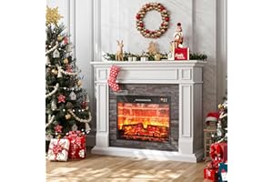 LGHM 44 Inch Electric Fireplace with Mantel, Tall Fireplace Heater Freestanding, Realistic Stacked Stone Surround with Remote Control Timer LED Flame for Living Room, Bedroom