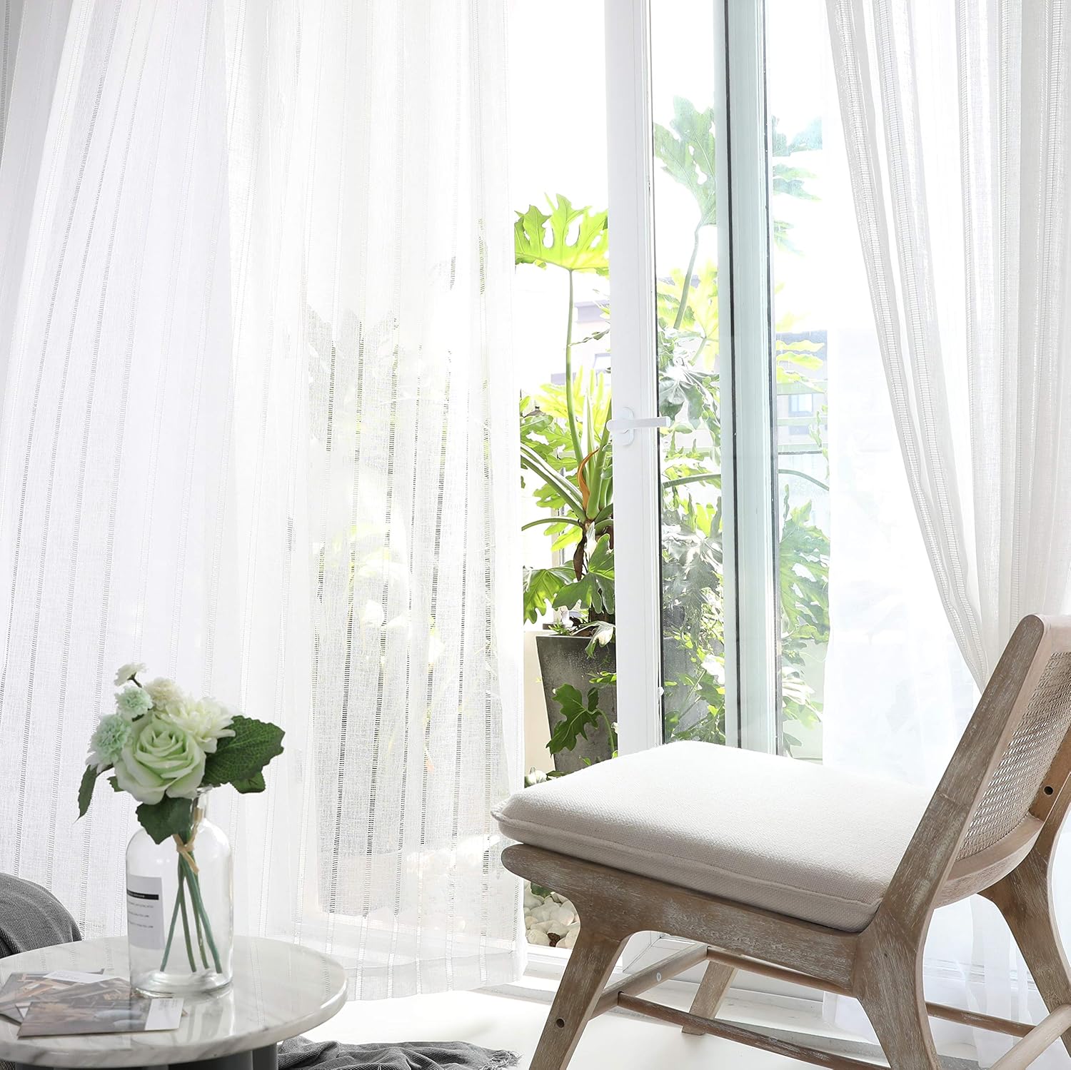 Home Brilliant Sheer Curtains Cream White Voile Net Window Treatment Living Room Bedroom Curtains, 2 Panels, 84 inch Drop - Image 5