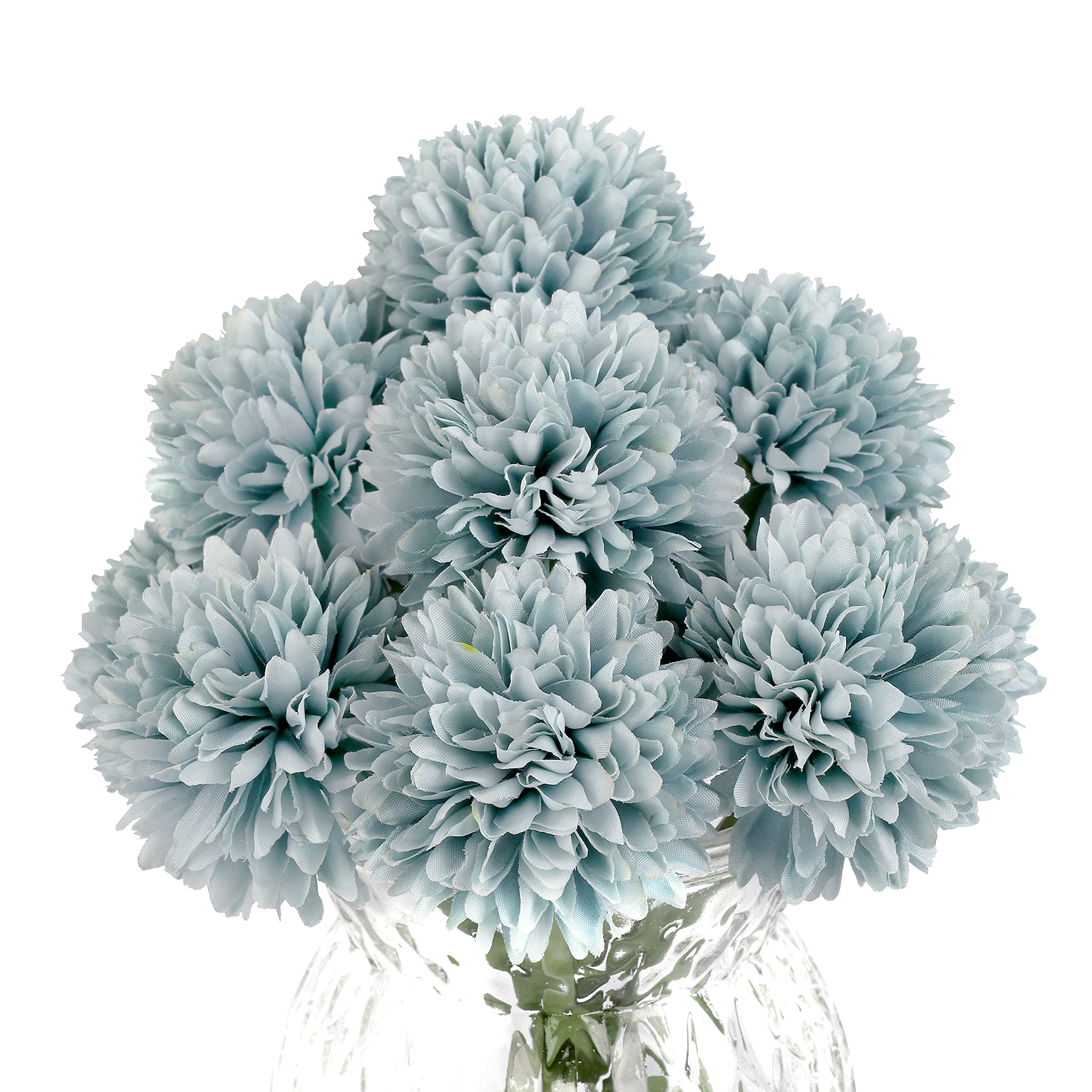 Photo 1 of Jim's Cabin Artificial Flowers 10 Pcs Fake Silk Artificial Chrysanthemum Ball Hydrangea Bridal Wedding Bouquet for Kitchen Home Décor(Gray Blue)