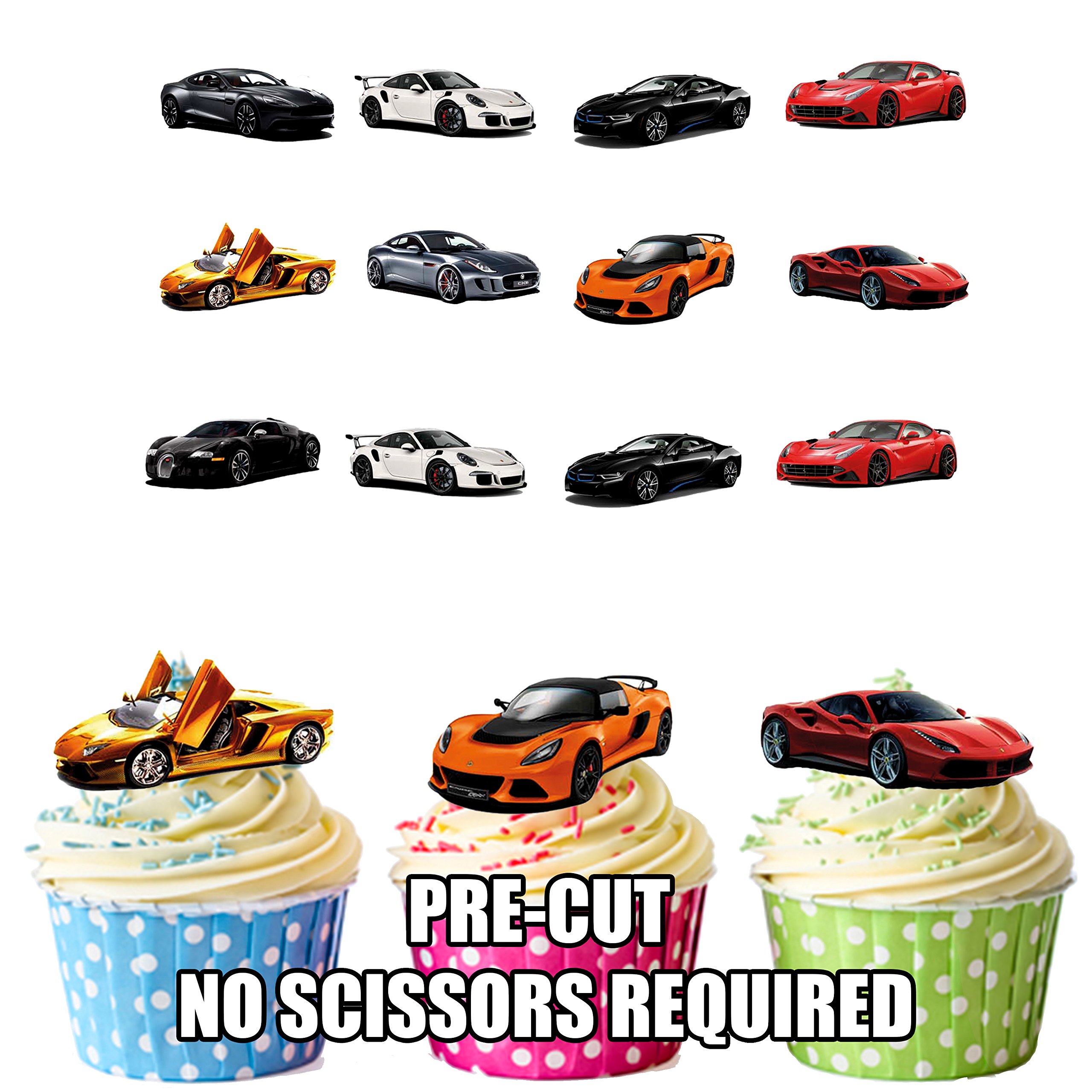 AK Giftshop Sports Car Party Pack. - Edible Stand-up Cup Cake Toppers (pack of 36)