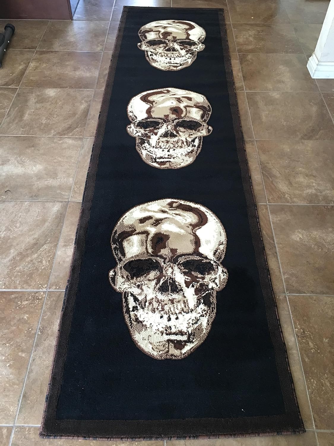 Skull Runner Area Rug Brown & Black Design Awesome Skulls