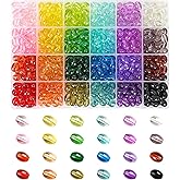 REVKI 8 * 10mm Glass Beads Bracelet Making Kit,500pcs 24 Colors Rice Shaped Natural Bamboo Crystal Beads for Jewelry Making,Teardrop Glass Beads for DIY Necklace Crafts