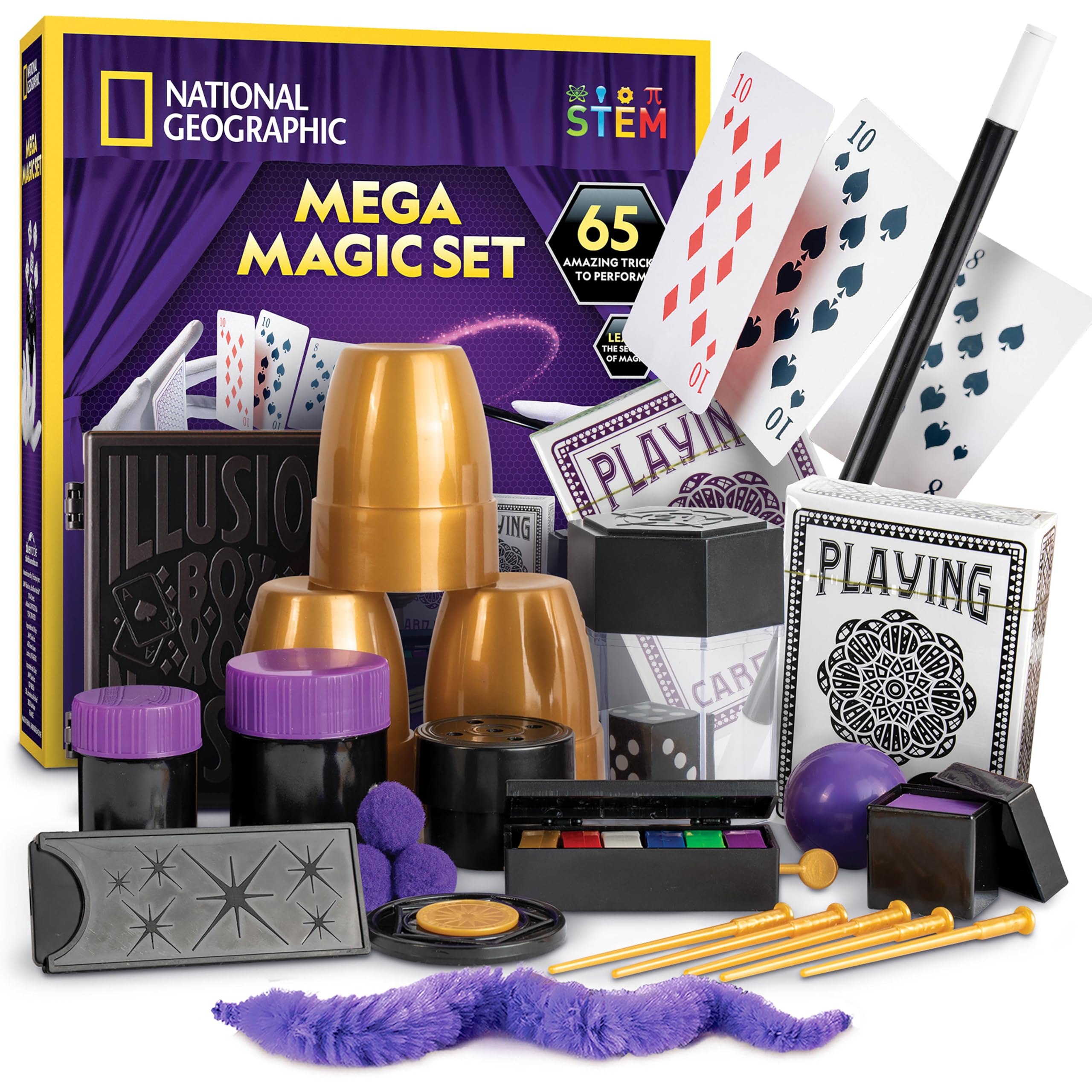 NATIONAL GEOGRAPHIC Mega Magic Set - 65 Magic Tricks for Kids to Perform with Step-by-Step Video Instructions Provided by a Professional Magician