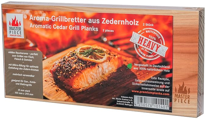 Masterpiece „heavy“ - Aroma Grillbretter aus Zedernholz, 15 mm stark, Grillplanke Premium Qualität, Set á 2 Stk, Maße: 145 x 