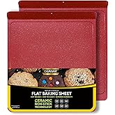casaWare 2pc Large Flat Baking Cookie Sheet, 12.5 x 14-inch with a 1.5-inch Handle, Ceramic Non-Stick Coating (Red Granite)