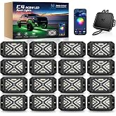 MICTUNING C4 RGBW Rock Lights 16 Pods 360&deg; 4-Sided Wide Beam Underglow Kit | Music Microphone Sync with APP Control, IP68 Waterproof Ultra-Bright Offroad Neon Lights for Jeep Truck UTV ATV