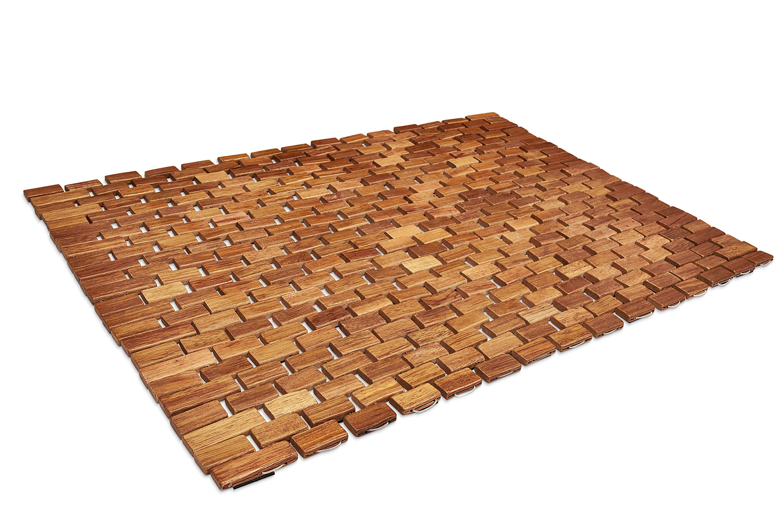 Handcrafted Folding Teak Bath Mat with Non Slip Silicone Feet Easily