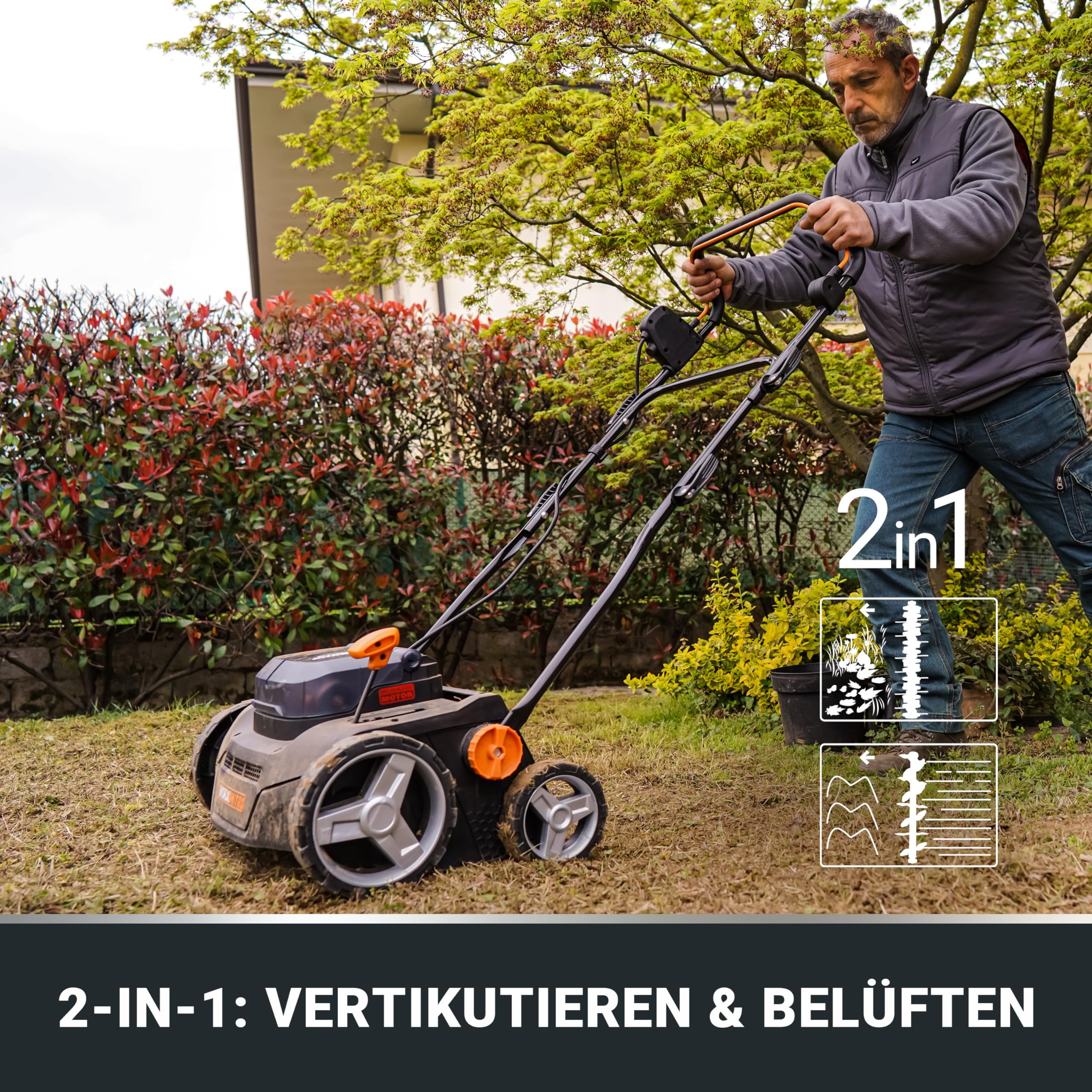 WORX Nitro Akku Vertikutierer & Rasenlüfter WG855E.9 - bis zu 400 ㎡ - Rechenbreite Arbeitsbreite 36 cm - bürstenloser Motor - 4 Stufe Höhenverstellung - inkl. 40 L Grasbeutel - ohne Akku & Ladegerät 2