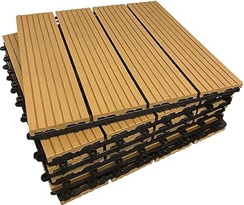 18 x Verbundwerkstoff-Terassenfliesen - Teak-Farbe - Click-Deck