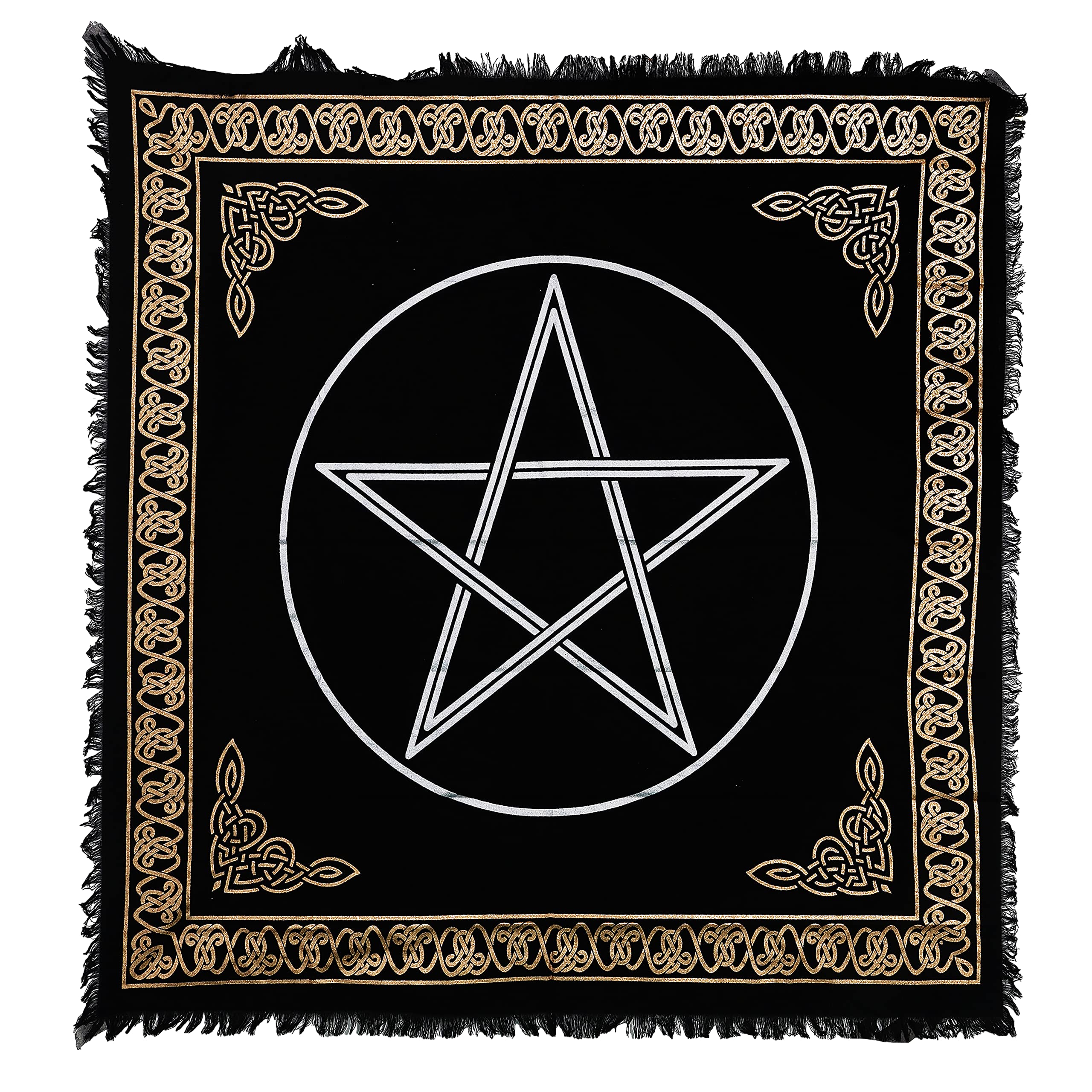 Indian Consigners Altar Cloth Pentagram Witchcraft Alter Tarot Spread Top Cloth Wiccan Square Spiritual 36 by 36 sacred cloth (Pentagram Gold Silver) — image 1