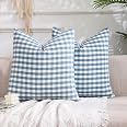 CARRIE HOME Light Blue Buffalo Plaid Pillow Covers - Set Of 2, 18x18 Inch Farmhouse Outdoor Decor - View #5