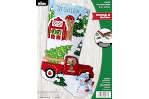 Bucilla Felt Applique 18" Stocking Making Kit, Christmas at The Farm, Perfect for DIY Arts and Crafts, 89534E