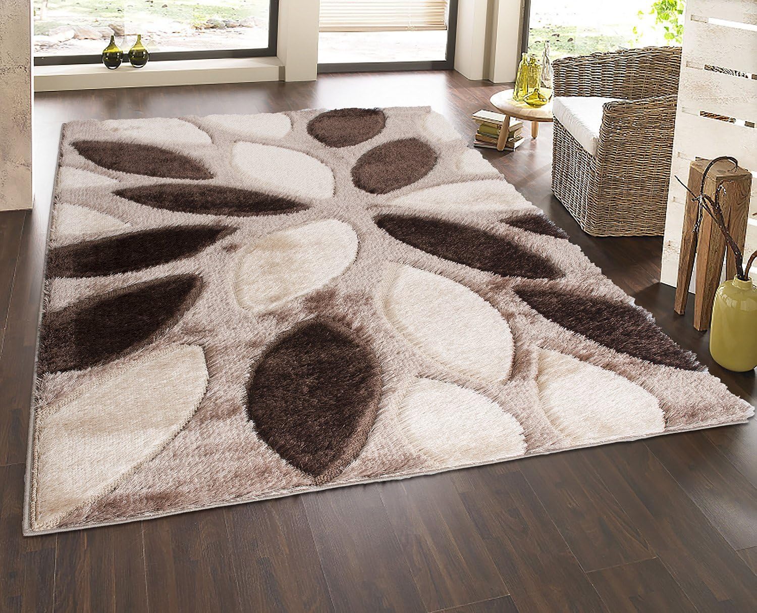Sweet Home Stores Casa Regina Shaggy Collection Beige Contemporary Abstract Design (5'3"x7'3") Shag Area Rug