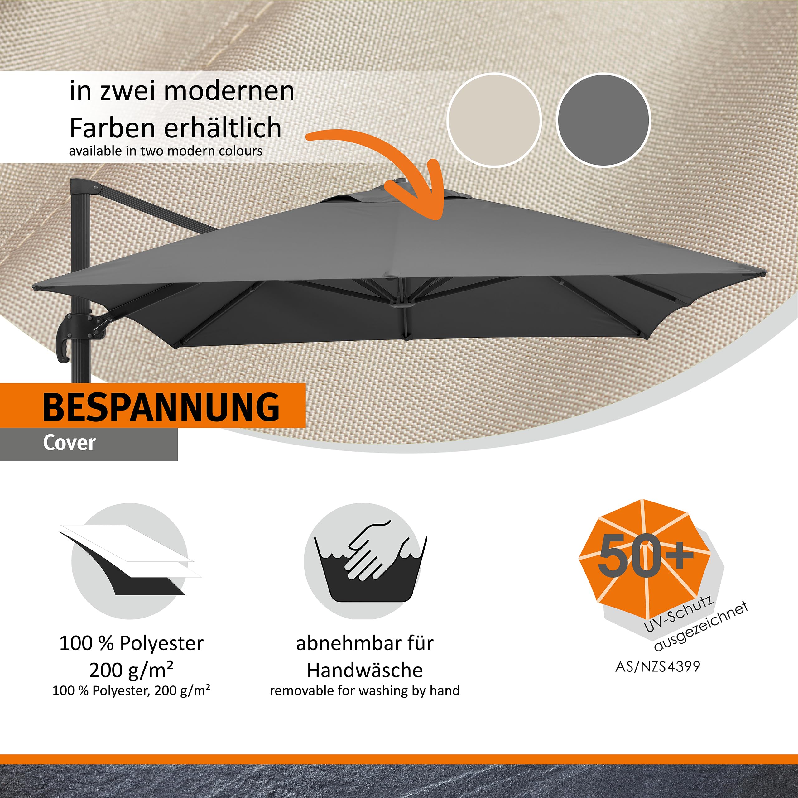 Schneider Sonnenschirm RHODOS GRANDE ca. 400 x 300 cm anthrazit, Anthracite 6