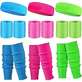SATINIOR 3 Pairs 80s Leg Warmers Set Women Neon Leg Warmers with 3 Sets Fitness Running Headband Wristbands for Yoga Sport Theme Party Costume Accessories, One Size