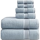 Springtree Home Luxury Bamboo Rayon Bath Towel Set 6 Piece Set | 35% Bamboo Rayon - 65% Cotton | Absorbent Quick-Dry Towels for Bathroom | Oeko-TEX Standard 100 Cotton | Blue Fog
