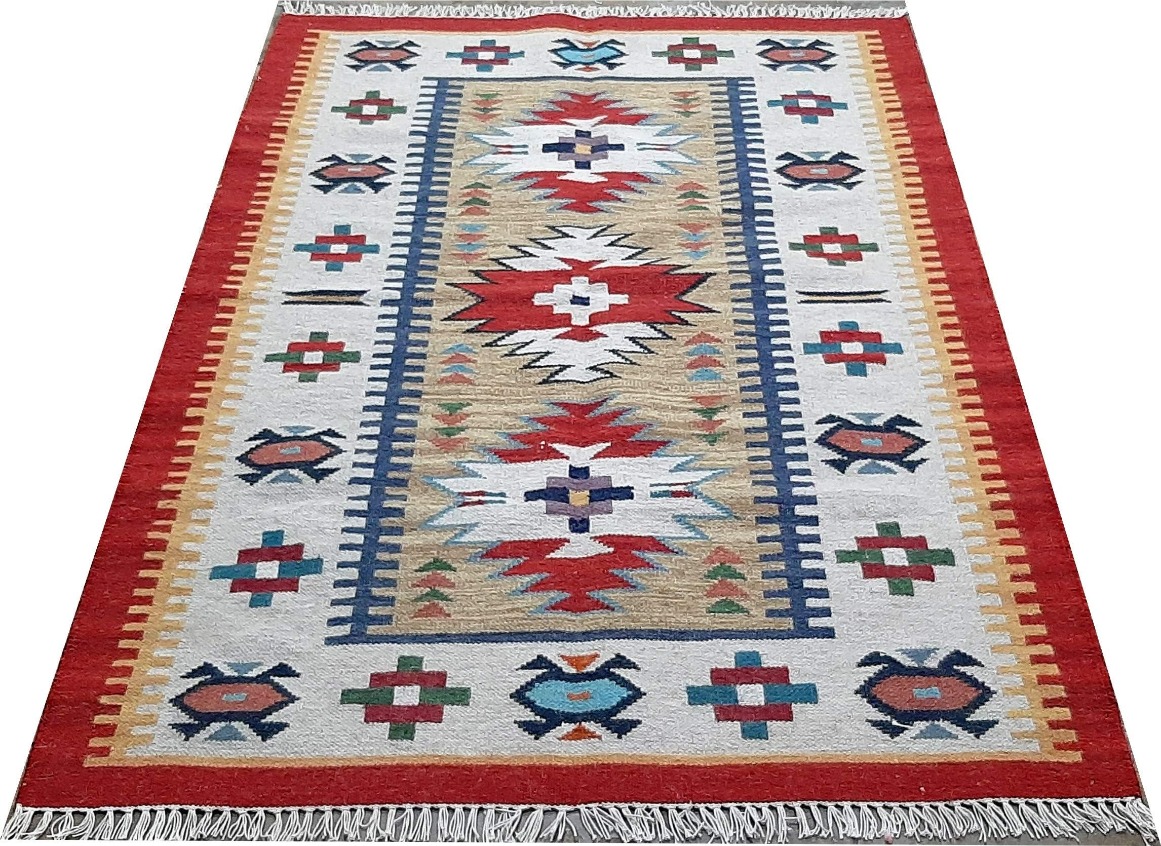 Srj Handicrafts Kilim Pattern Rug Carpet (4x 6 ft, Multicolour)