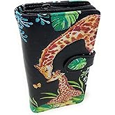 Shag Wear Giraffe Large Women’s Wallet, Vegan Faux Leather Bifold with Card Slots, Bill Compartments and Secure Snap Closure in Black 7"