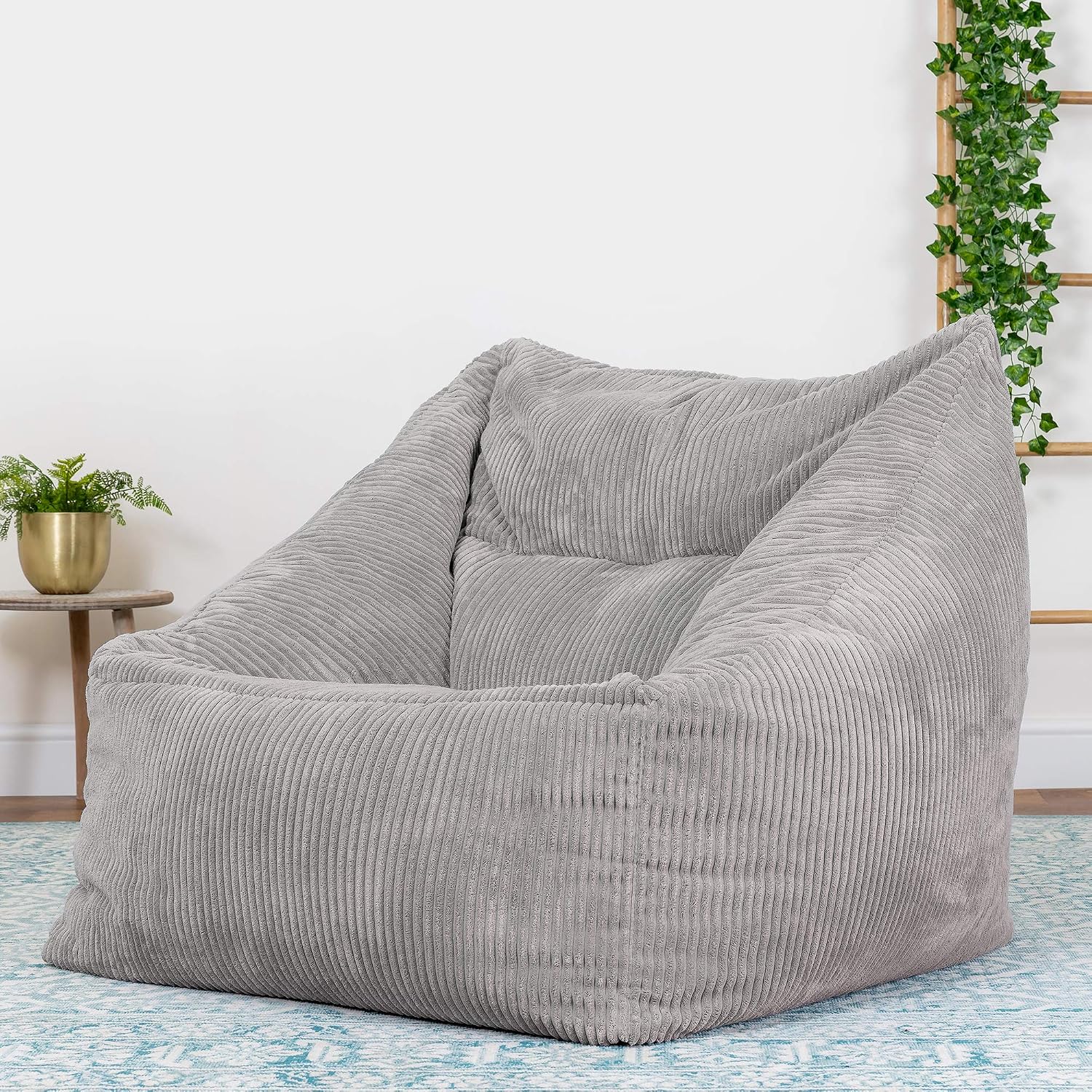 icon Natalia Cord Bean Bag Chair, Grey, Large Adult Bean Bag with Filling Included, Comfy Chair, Armchair, Living Room - Image 3