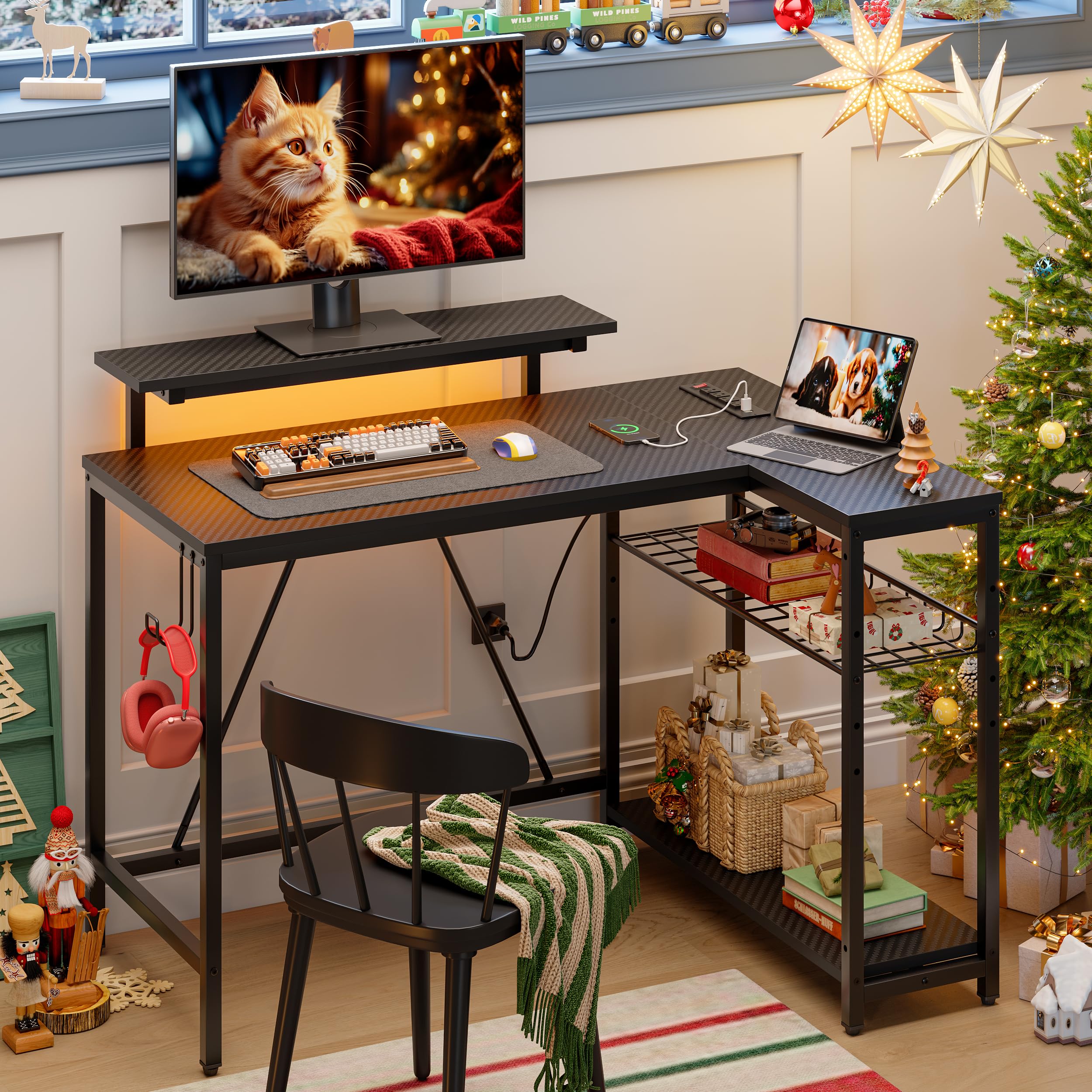 Mua Bestier Small Gaming Desk with Power Outlets,42 L Shaped LED ...