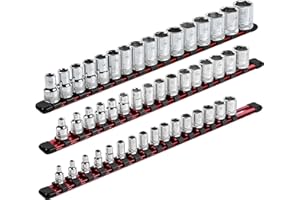ARES 70204-3-Piece Aluminum Socket Organizer - 1/4-Inch, 3/8-Inch, and 1/2-Inch Drive Socket Rails Hold 48 Sockets and Keep Your Tool Box Organized