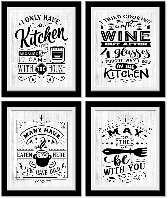 Many Have Eaten Here - Few Died Funny Kitchen signs wall decor, Set of 4 Typography Kitchen Wall Decor, Funny Kitchen Decor | 8 x 10 UnFramed Prints…