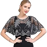 ZLTdream 1920s Shawl Sequin Lace Evening Cape Flapper Cover Up Bridal Shawl for Dress Party Wedding Halloween Harlem night