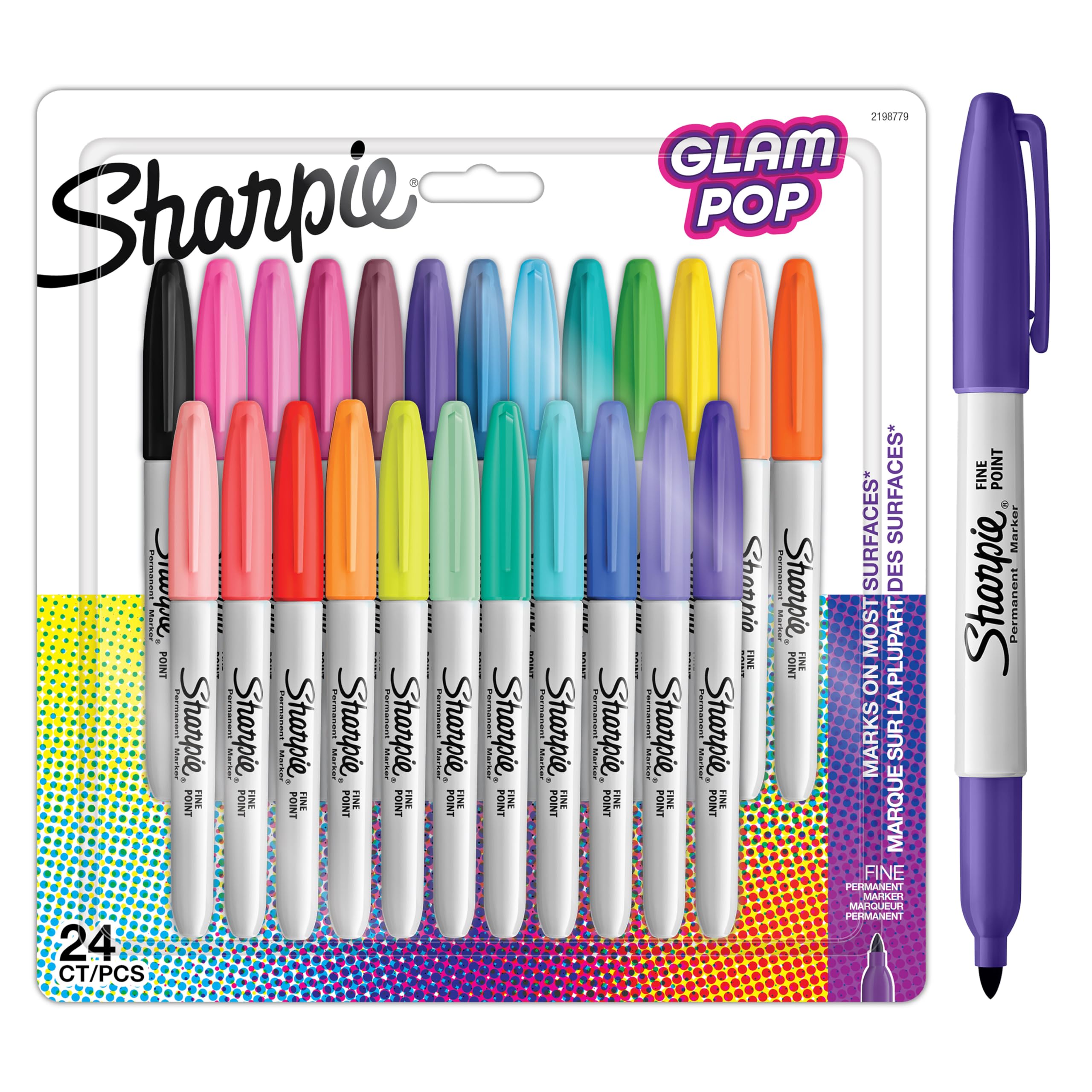 Sharpie Glam Pop Permanent Markers | Fine Point for Bold Details | Assorted Vibrant Colours | 24 Marker Pens