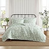Laura Ashley - Quilt Set, Luxuriously Soft Bedding with Matching Sham, Floral Design, Elegant Home Essentials (Adorabelle Silhouette Green, Twin)