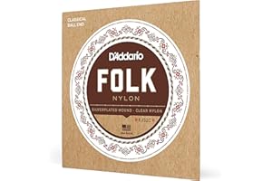D'Addario Guitar Strings - Folk Nylon Guitar Strings - EJ32C Classical Guitar Strings - Nylon Core, Ball End - Silver Plated Wrap, Clear Nylon Trebles