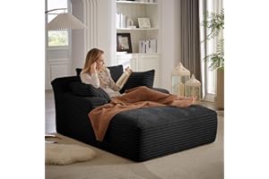 HOLYFIND Chaise Lounge Chair Indoor Corduroy Sofa Bed 50''Comfy Sleeper Sofa Chair for Living Room Cloud Couch No Assembly Reading Chairs for Bedroom,Apartment(Black, 50'')
