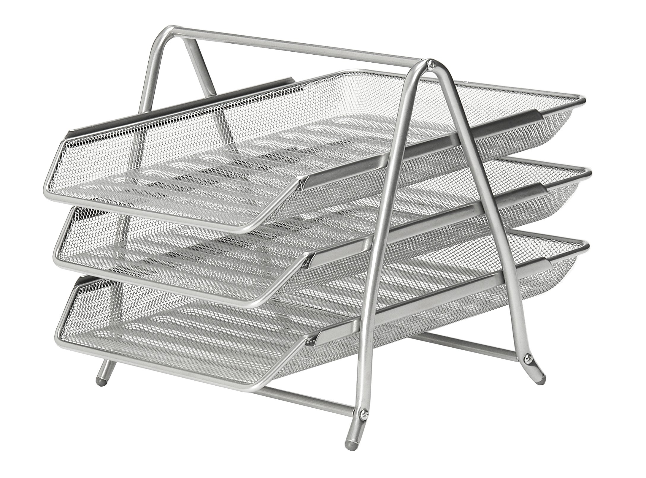 OSCO 3 Tier Wire Mesh Letter Tray Desk Organiser, Steel Mesh Paper Filing Magazine Rack, A4 & Foolscap Document Sorter for Office & Home, Easy Assembly, Durable & Space-Saving, Silver