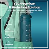 Ion8 1 Litre Water Bottle Quench Recyclon Leak Proof Flip Lid 32 oz Deep Teal view 2